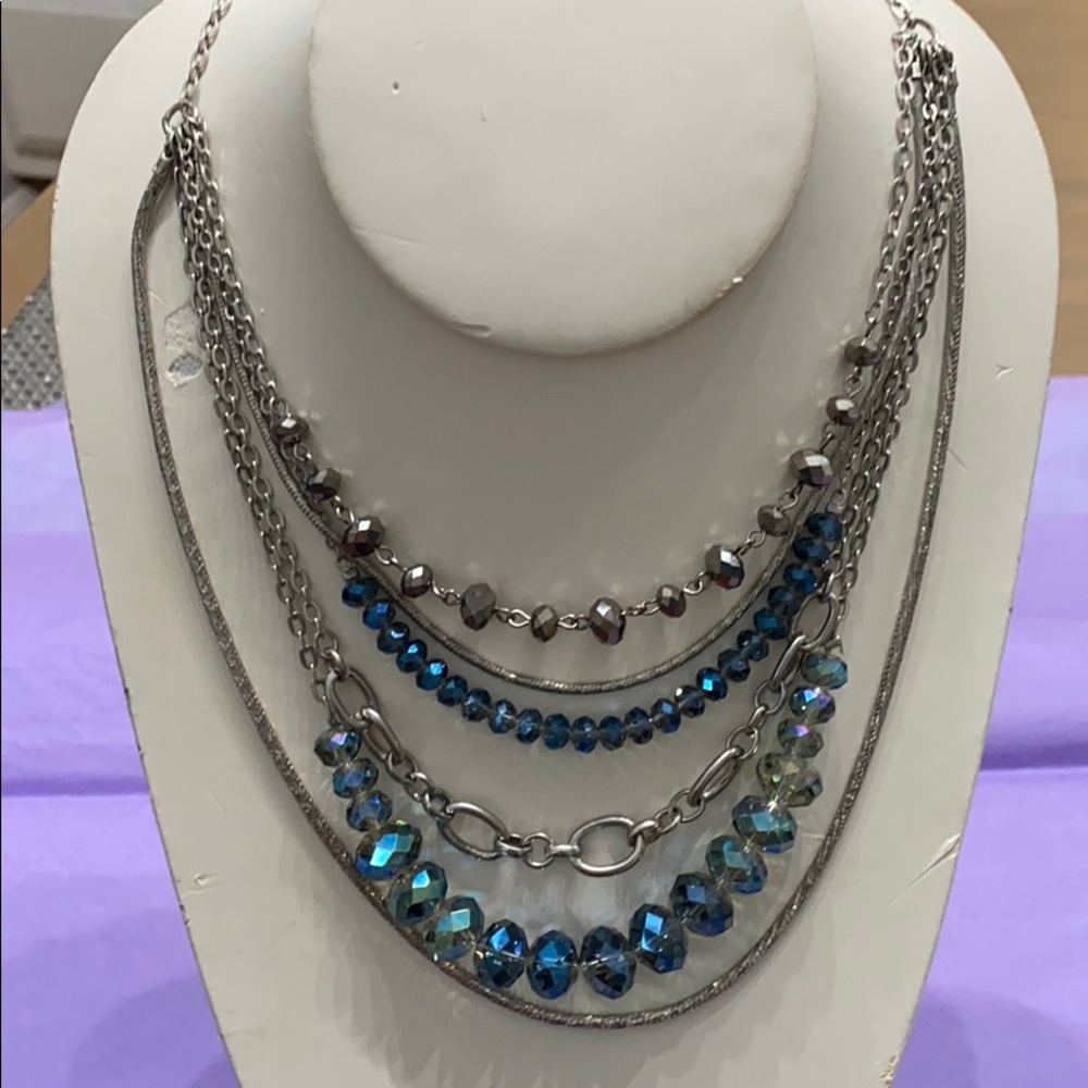 Silver multi tiered crystal necklace